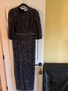 Mac Duggal Black and Deep Plum Beaded Cocktail Dress